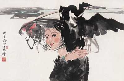 林墉 甲子（1984）年作 少女 镜心